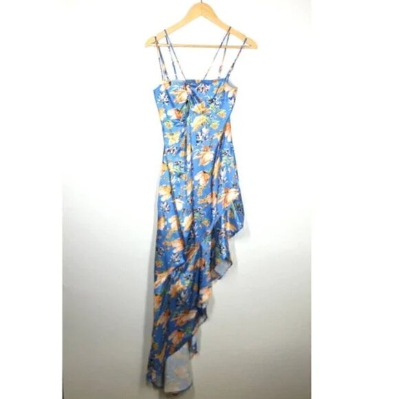 Nookie Simone Cut Out Asymmetrical Ruffle Hem Dress Blue Women's Size XS - Picture 6 of 10